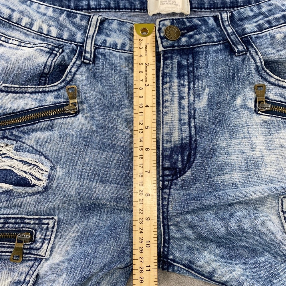 Smoke Rise Moto Jeans Mens 36 Blue Acid Wash Distressed Biker Cargo Slim Pants - Picture 7 of 11